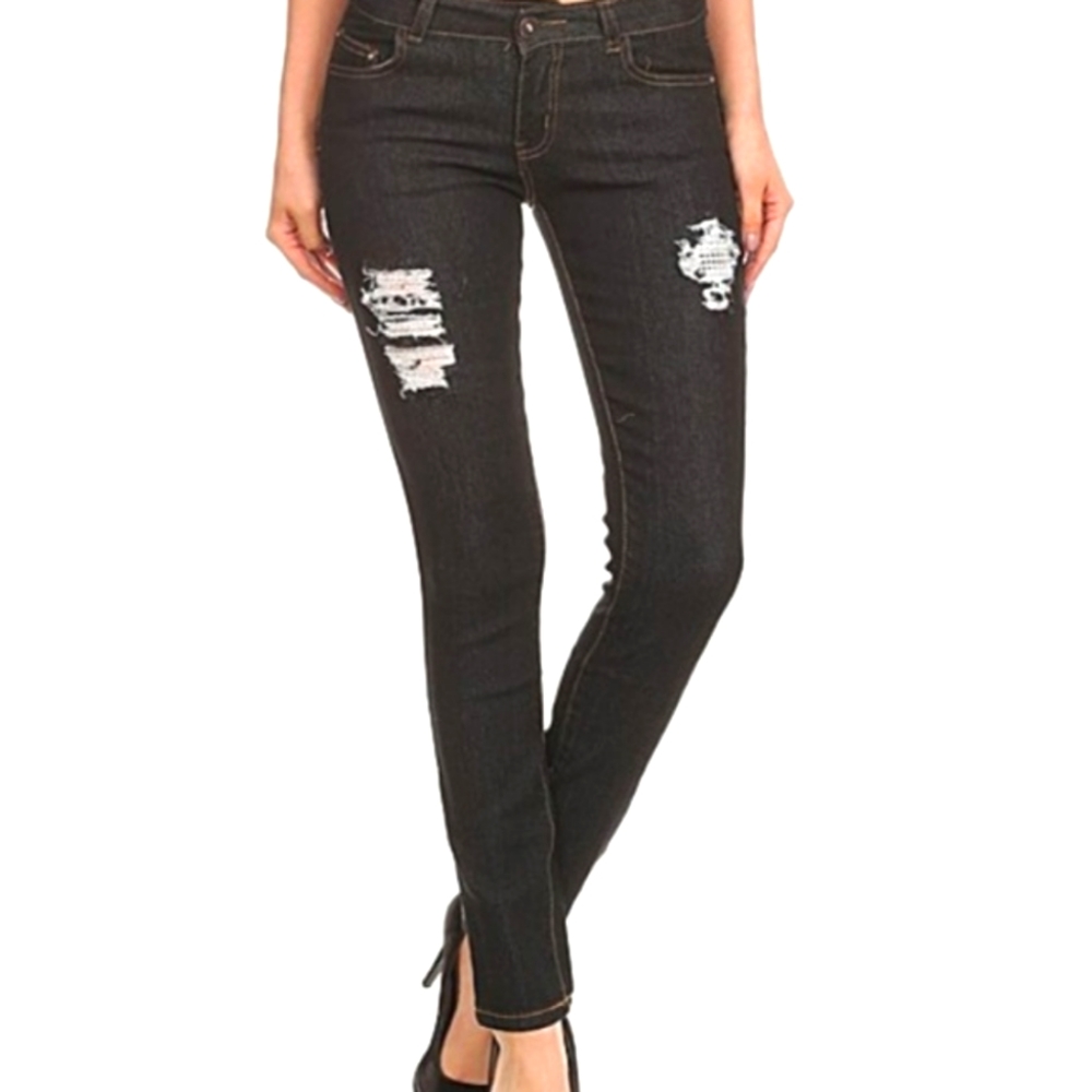 Black and Gold Distressed Skinny Jeans
